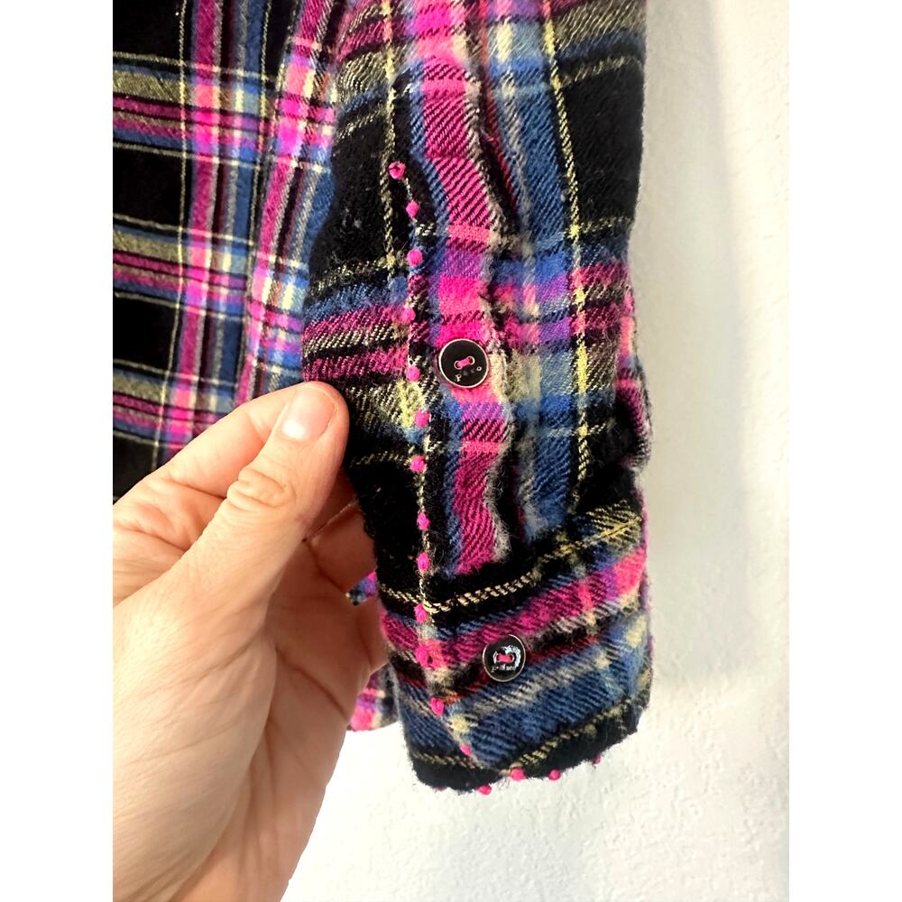Péro Hand Embroidered Wool Plaid Shirt Jacket Made in India Artisan - Picture 8 of 10